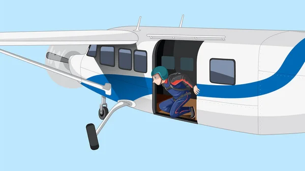 Skydiver Airplane Preparing Jump Illustration — Stock Vector