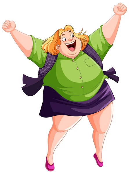 Glückliche Übergewichtige Frau Zeichentrickfigur Illustration — Stockvektor