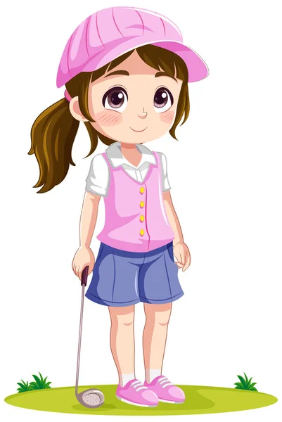 Klein Schattig Meisje Golf Outfit Illustratie — Stockvector