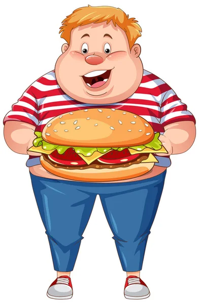 Übergewichtiger Mann Mit Fast Food Zeichentrickfigur — Stockvektor