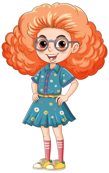 Conjunto Nerd Geek Menina Desenho Animado Personagem Vestindo Óculos Ilustração —  Vetores de Stock