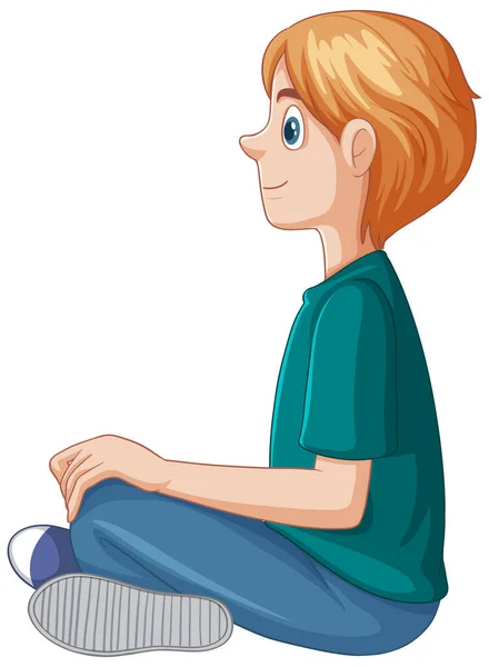 Vista Laterale Teen Boy Sitting Illustrazione — Vettoriale Stock