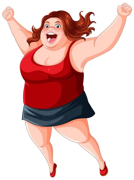Happy Overweight Woman Victory Expression Illustration - Stok Vektor