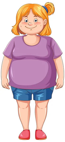 太りすぎの女の子の漫画のキャラクターイラスト — ストックベクタ