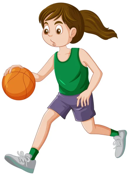 Puberteit Meisje Spelen Basketbal Illustratie — Stockvector