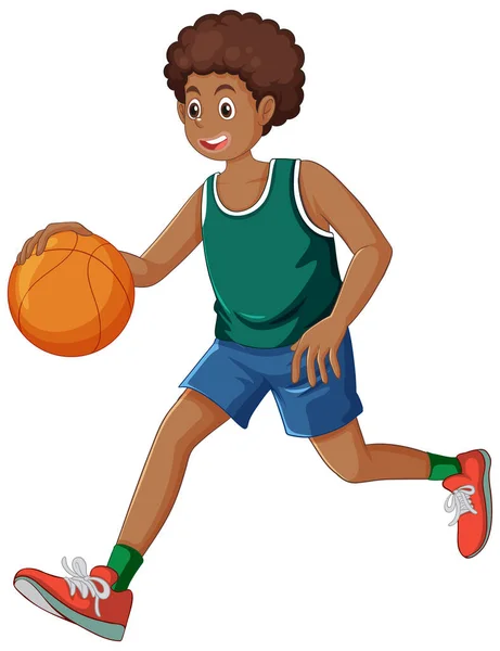 African American Dojrzewania Chłopiec Gra Koszykówkę Ilustracja — Wektor stockowy