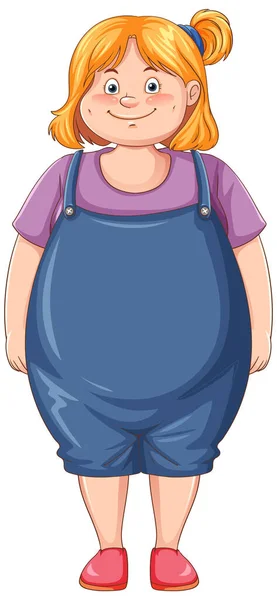 Sovrappeso Ragazza Cartone Animato Personaggio Illustrazione — Vettoriale Stock