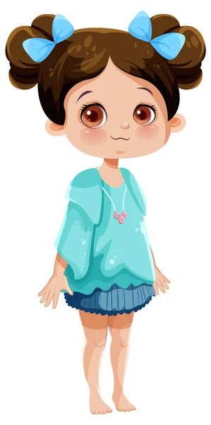 Adorable Chica Con Ojos Grandes Dibujo Animado Personaje Ilustración — Vector de stock