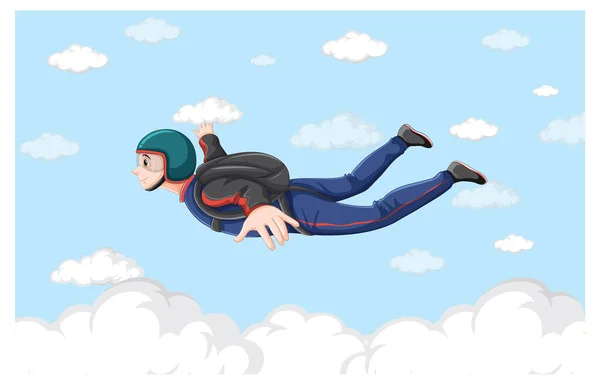 Man Skydiving Freefall Sky Background Illustration — Stock Vector