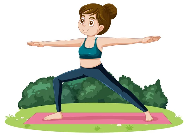 Chica Practicando Yoga Jardín Ilustración — Archivo Imágenes Vectoriales