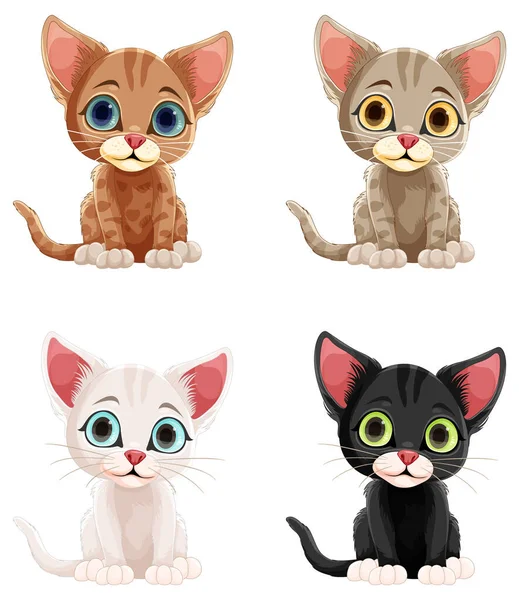 Collezione Simpatico Gattino Personaggi Dei Cartoni Animati Illustrazione — Vettoriale Stock