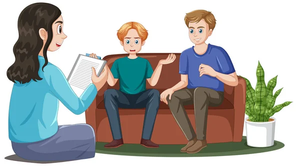 Teenage Boy Parent Talking Mental Health Professional Illustration — Stock Vector