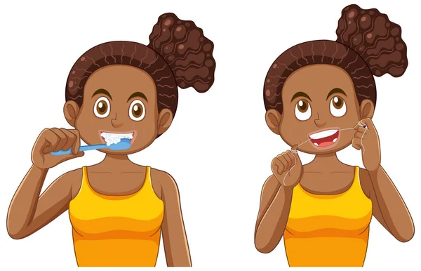 Jeune Fille Afro Américaine Avec Soins Dentaires Illustration — Image vectorielle
