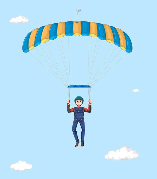 Skydiver Volando Bajo Ilustración Paracaídas — Vector de stock