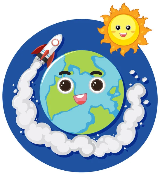 Globe Terrestre Avec Soleil Fusée Illustration — Image vectorielle