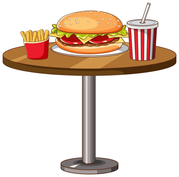 Junk Food Auf Dem Tisch Illustration — Stockvektor
