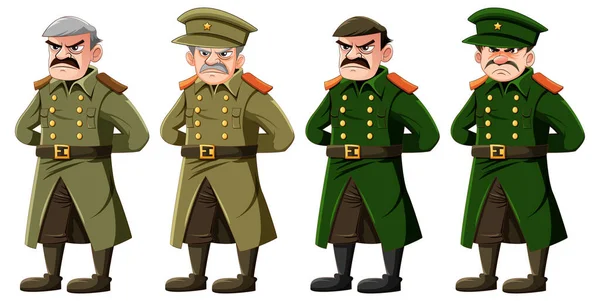 Ilustração Coleção Personagens Oficial Militar Grave — Vetor de Stock