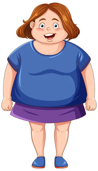 Sovrappeso Ragazza Cartone Animato Personaggio Illustrazione — Vettoriale Stock