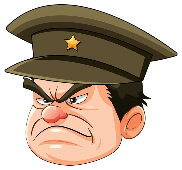 Zrzędliwy Oficer Armii Główny Ilustracja Kreskówki — Wektor stockowy