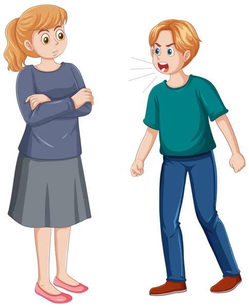 Agressivo Adolescente Menino Argumentando Com Sua Mãe Ilustração —  Vetores de Stock