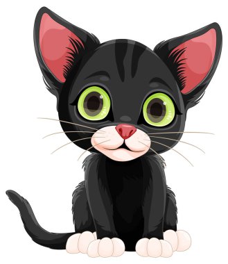 Oturan Poz illüstrasyonunda sevimli siyah kedi yavrusu