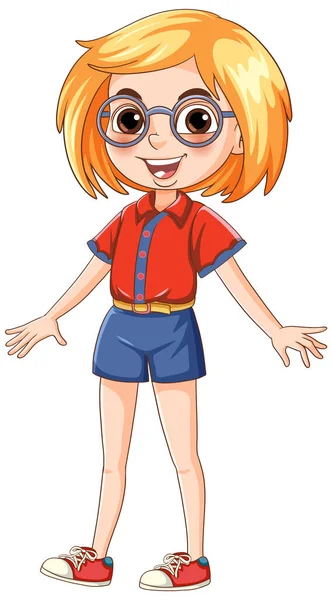 Set Van Nerd Geek Meisje Cartoon Karakter Dragen Bril Illustratie — Stockvector