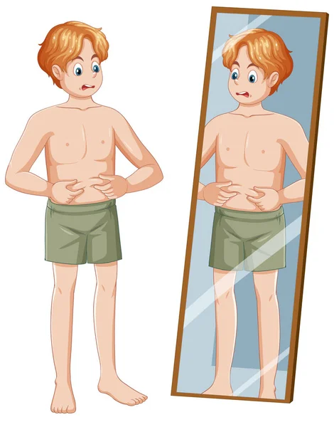 Puberty Boy Observing His Developing Body Illustration — Stock Vector