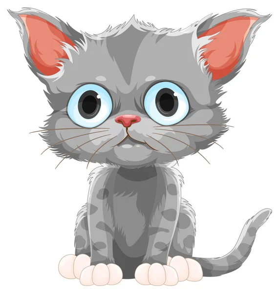 Cute Grey Kitten Sitting Pose Illustration — Stock Vector