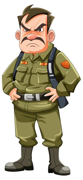 Grumpy Army Officer Cartoon Character Illustration — Stock Vector