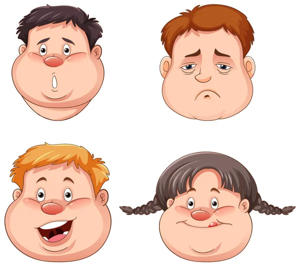 Overweight People Facial Expression Illustration — Stock Vector