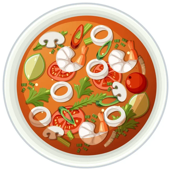 Würzige Thai Tom Yum Suppe Illustration — Stockvektor