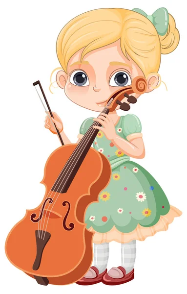 Little Girl Cute Smile Holding Cello Illustration — Stock Vector