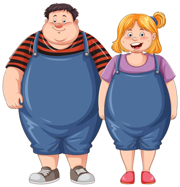 Glückliches Übergewichtiges Paar Zeichentrickfigur Illustration — Stockvektor
