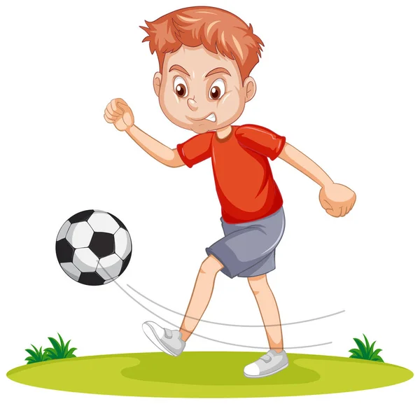 Ένα Αγόρι Που Παίζει Ποδόσφαιρο Εικονογράφηση Στυλ Κινουμένων Σχεδίων — Διανυσματικό Αρχείο