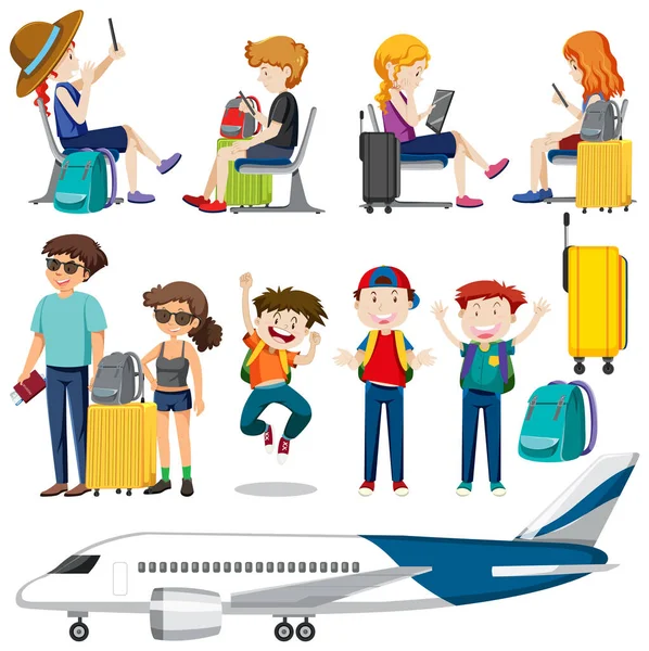 Playful Characters Tourism Elements Vector Collection Illustration — 스톡 벡터