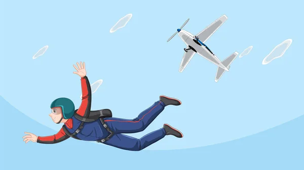 Skydiver Flying Plane Sky Illustration — Stock Vector