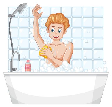 Genç bir erkek banyo çizimi yapıyor.