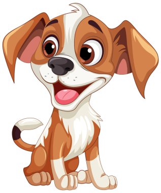 Şirin köpek çizgi film karakteri resimde oturuyor.