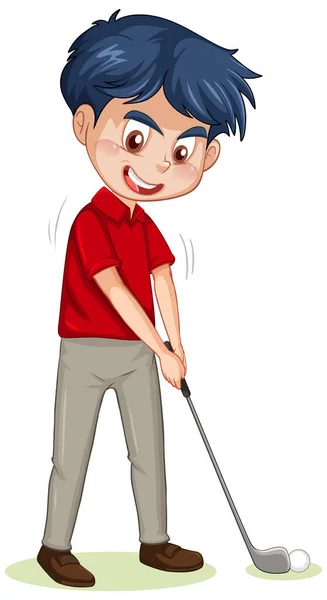 Een Jongen Spelen Golf Vector Illustratie — Stockvector