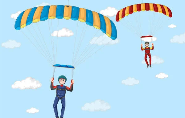 Skydiver Fallskärm Himlen Bakgrund Illustration — Stock vektor