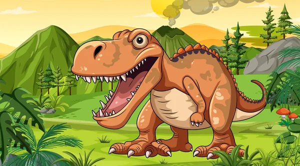 Tyrannosaurus Prehistoric Scene Illustration — Stock Vector