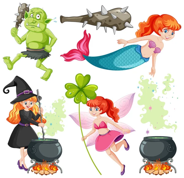 Fairy Cartoon Character Vector Set Illustration — Stock Vector