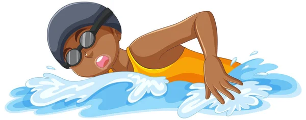 African American Teenage Girl Swimming Illustration — Stock Vector