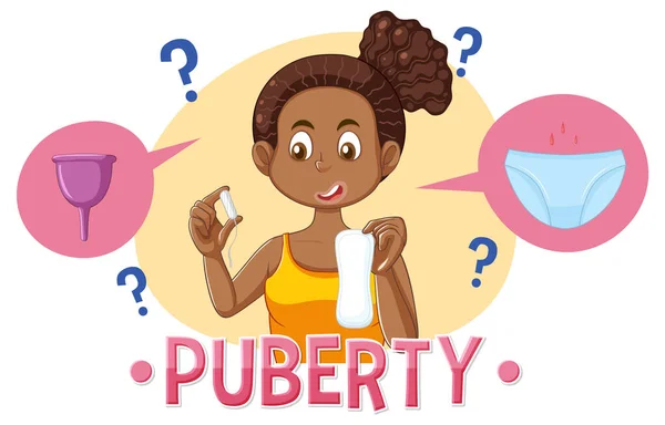 Puberty Girl Choosing Using Sanitary Pad Menstrual Cup Illustration — Stock Vector