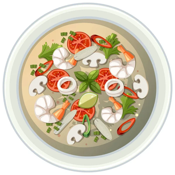 Spicy Thai Tom Yum Soup Illustration — Stock Vector