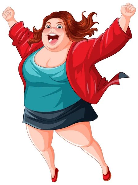 Happy Overweight Office Worker Woman Victory Expression Illustration — Stock Vector