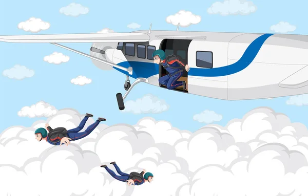 비행기 삽화에서 뛰어내리는 스카이다이버 — 스톡 벡터