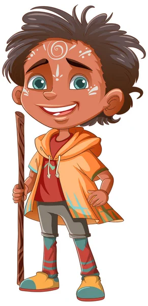 一个土著儿童卡通人物插图 — 图库矢量图片
