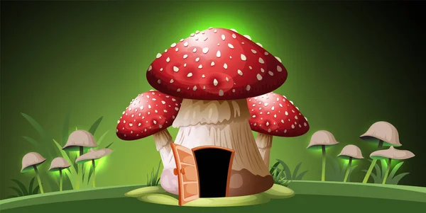 Mushroom Fairy Tale Fantasy House Illustration — Stok Vektör