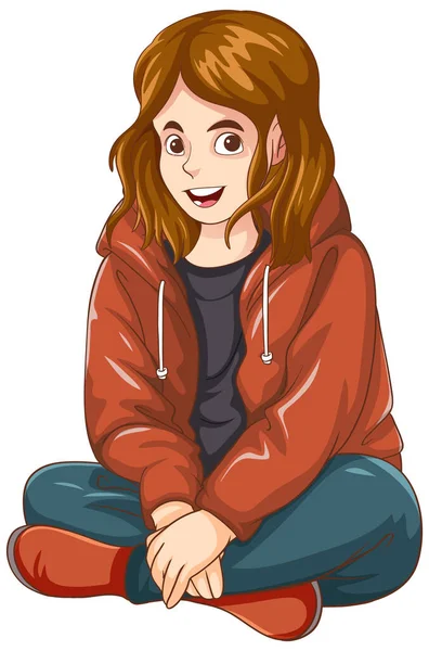 Happy Teen Cartoon Sitting Floor Illustration — Stock Vector
